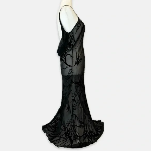 🌺SOLD🌺 Secret Silk Velvet Black Sheer Vintage Maxi Gown Slip Dress - Picture 7 of 8